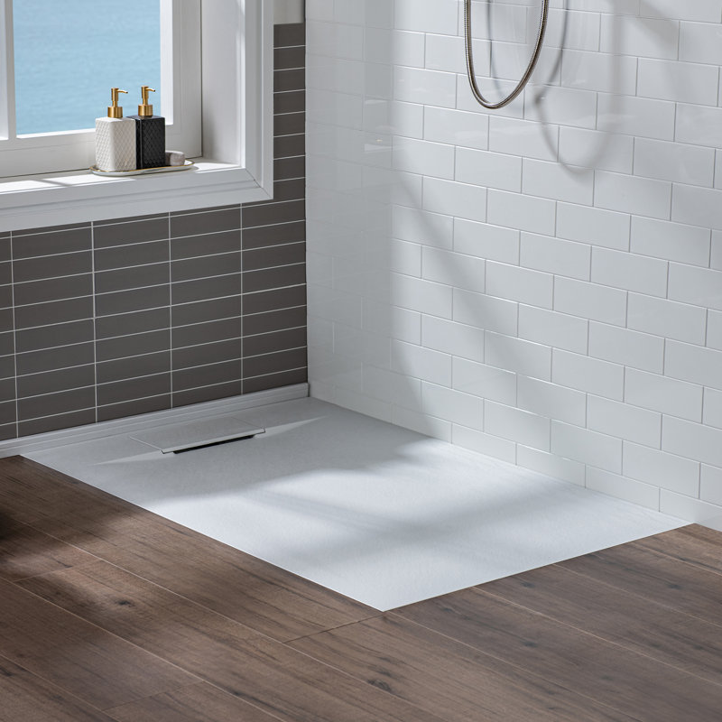 59/60" W x 31.5" D Solid Surface Shower Base, Non-Slip, Low-Profile, Curbless, Wheelchair Accessible, White, Left;Right
