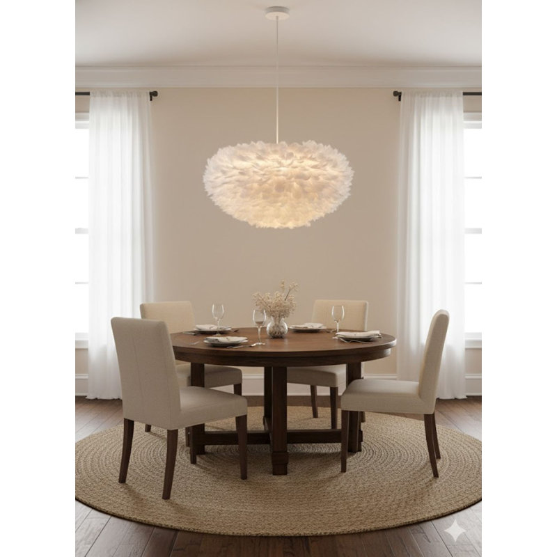 Lustre 1 lumière avec boule d'oie Manrique, H 15,75 po x l 25,59 po x P 25,59 po, Blanc, Gris clair