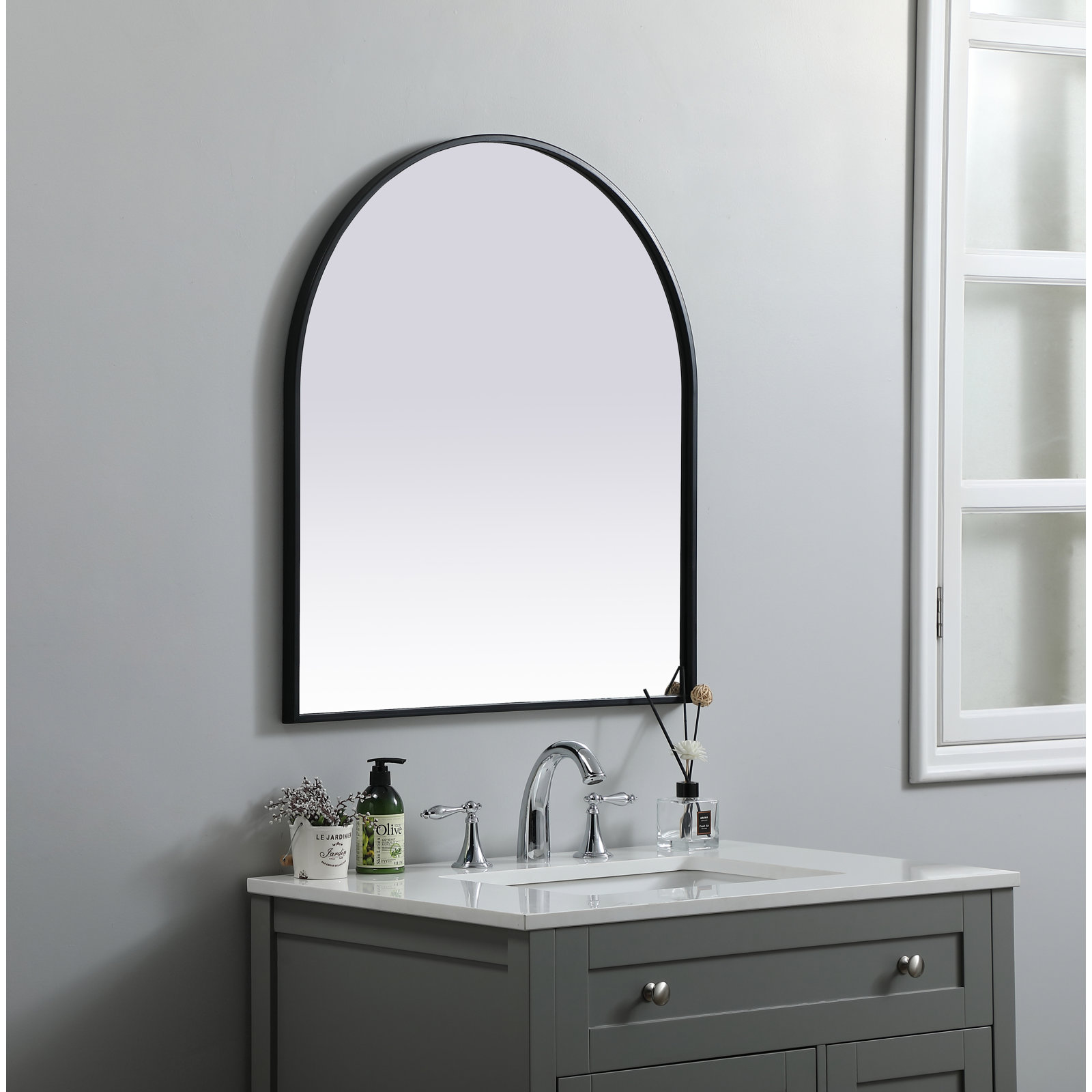 Sabine Metal Arch Wall Mirror, Black, 30" x 27"