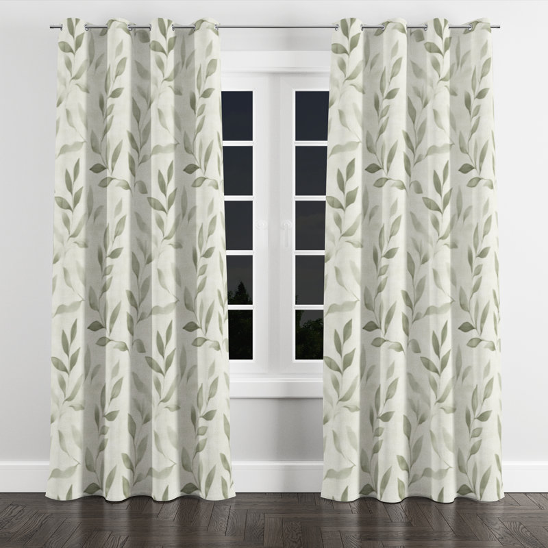 Floral Room Darkening Curtains - Modern Linen Sage Grommet Curtain - 1 Panel, 52" W x 84" L, Silver Grommets