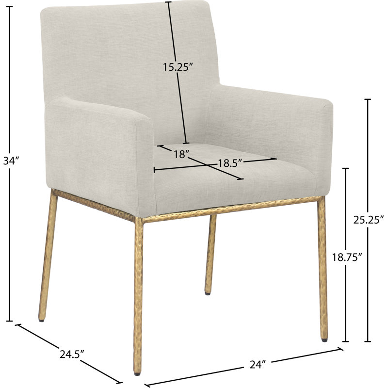 Chaise en chenille Reeves, Tissu chenille crème, Laiton brossé
