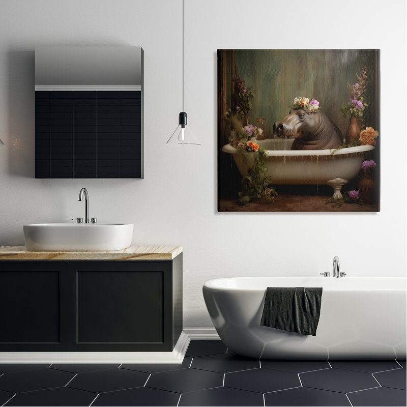 Baignoire hippopotame rétro sur toile, H 36 po x l 36 po x P 1,5 po