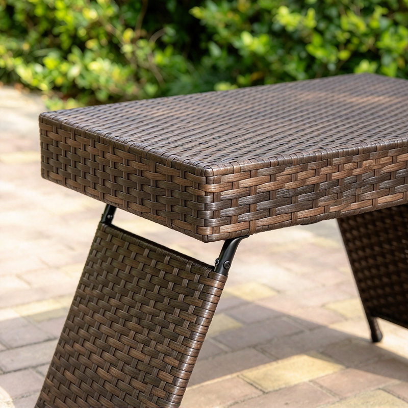 Table d'appoint pliante portable en osier, table d'extérieur en rotin résistant aux intempéries pour terrasse ou patio, Brun