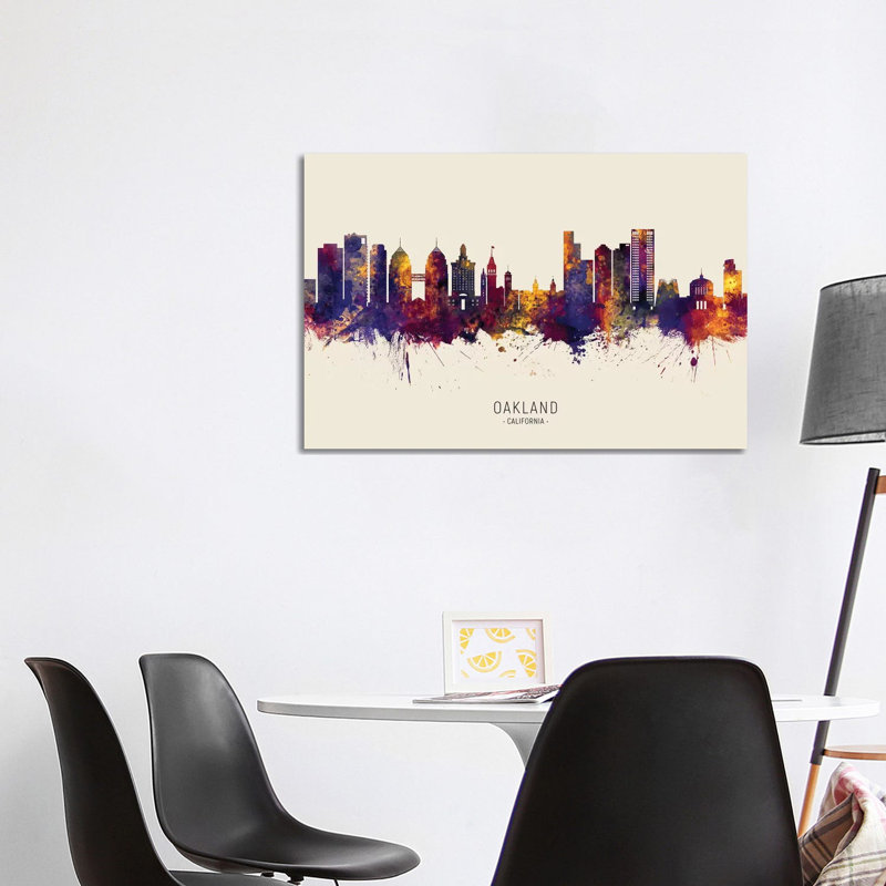 Oakland California Skyline Red Beige by Michael Tompsett - 1 Piece Wrapped Canvas Painting