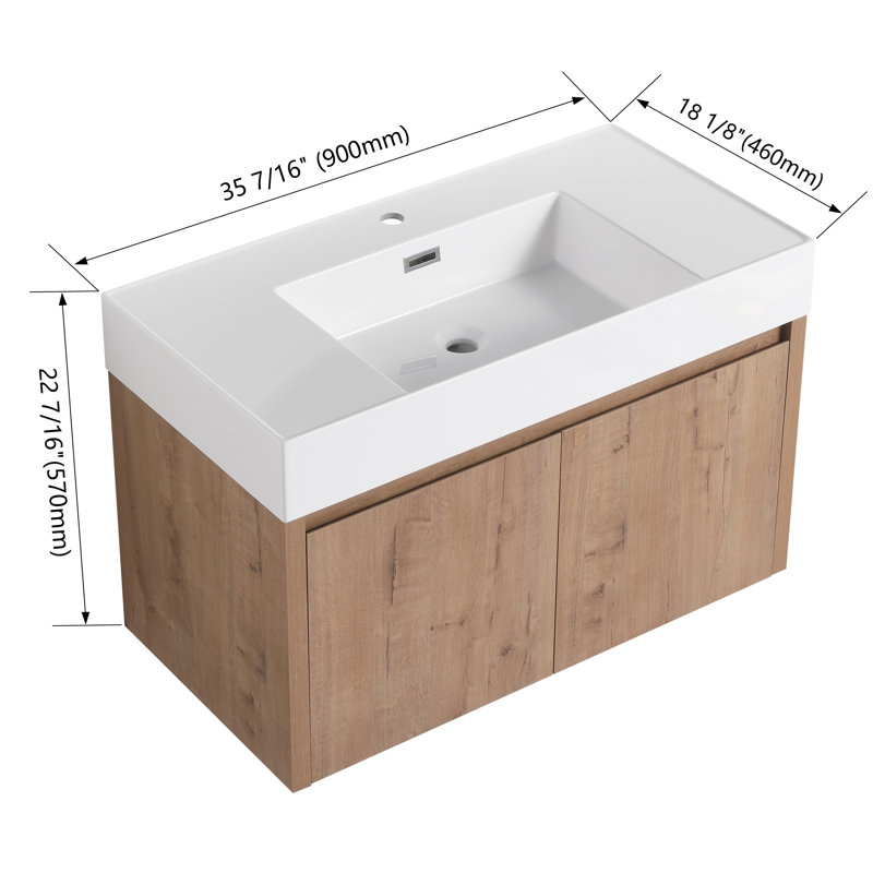 Meuble-lavabo flottant simple 36 po avec plateau en résine Marigene