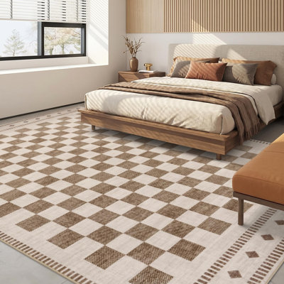 Tapis à motif géométrique en laine synthétique à poils courts