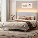 Upholstered Platform Bed Wood Bed Frame With LED Headboard