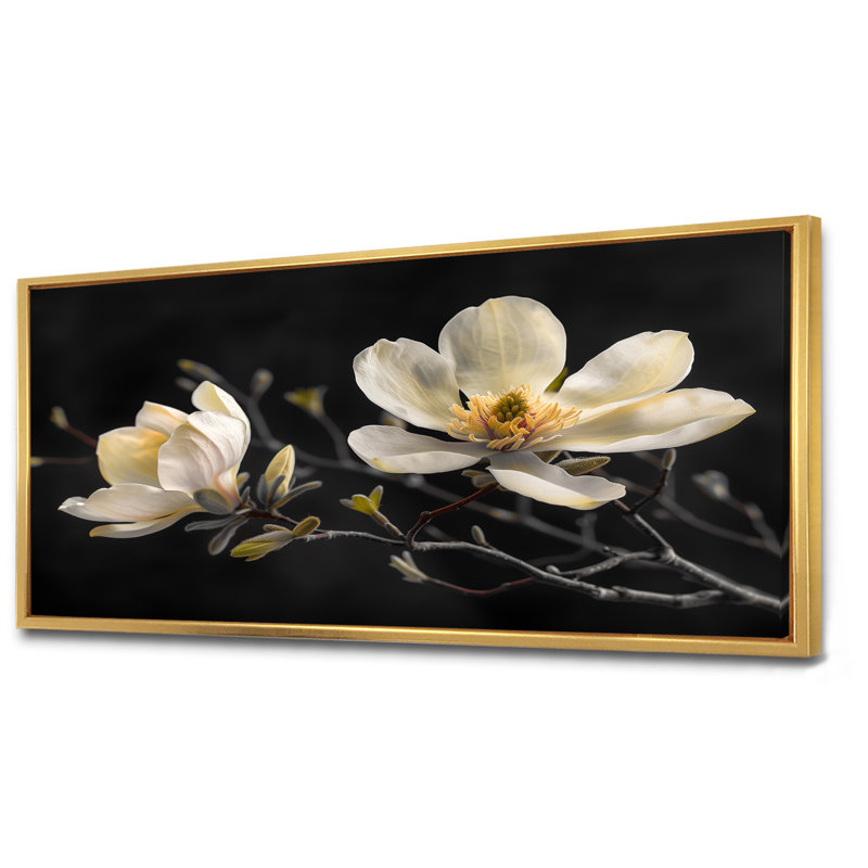 Décoration murale Rodriguez - Magnolias, Cadre flottant doré, H 28 po x l 60 po