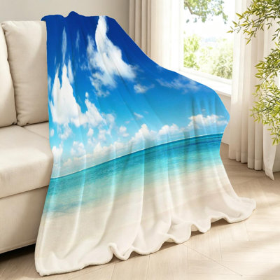 Jeté en molleton transparent ultra doux en flanelle, imprimé recto Sand of Beach Sea Sky