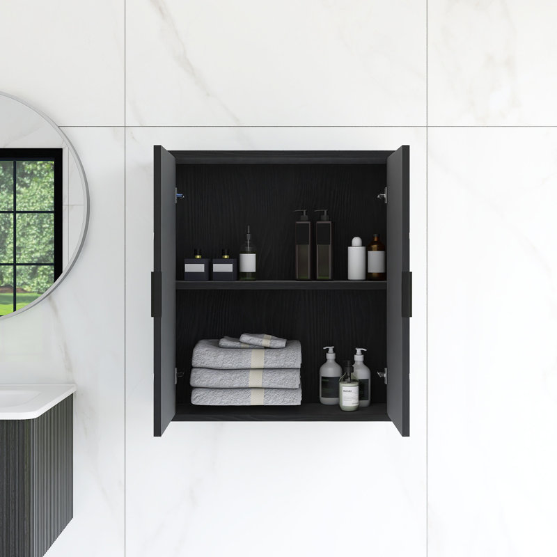 Armoire de salle de bain murale 26 "avec portes et tablette, Chêne foncé