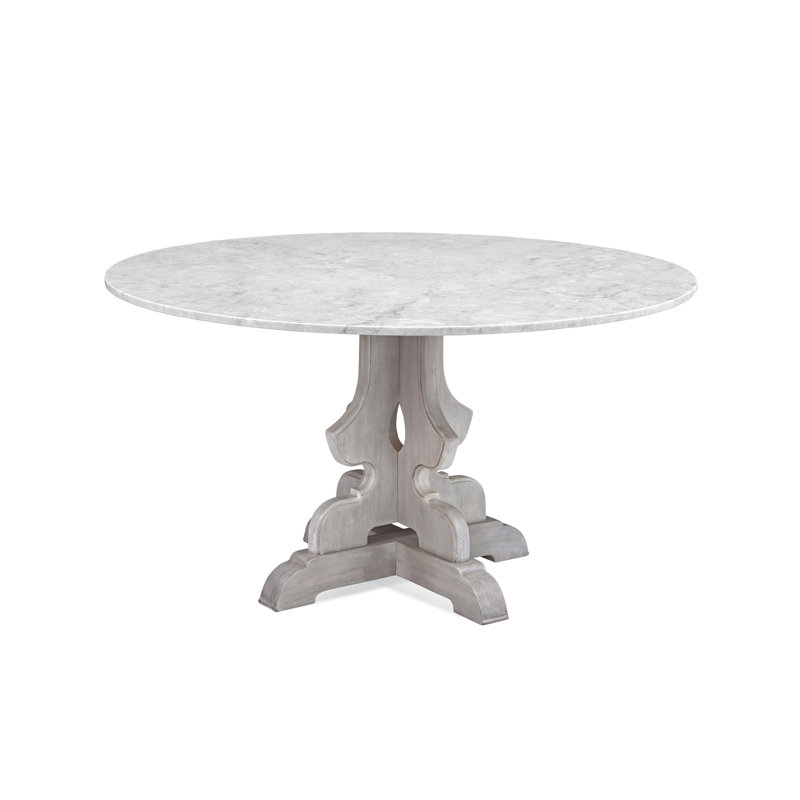 Delaney Dining Table – White Marble Top with Washed Gray Wood Base