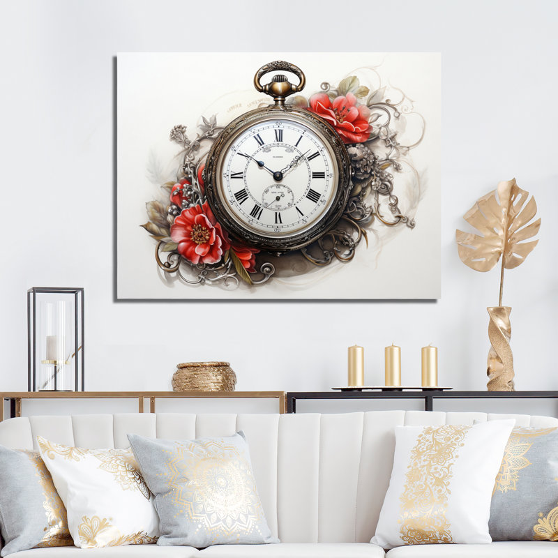 Horloge rouge - charme rétro - décoration murale tendance, Toile tendue, H 34 po x l 44 po x P 1,5 po