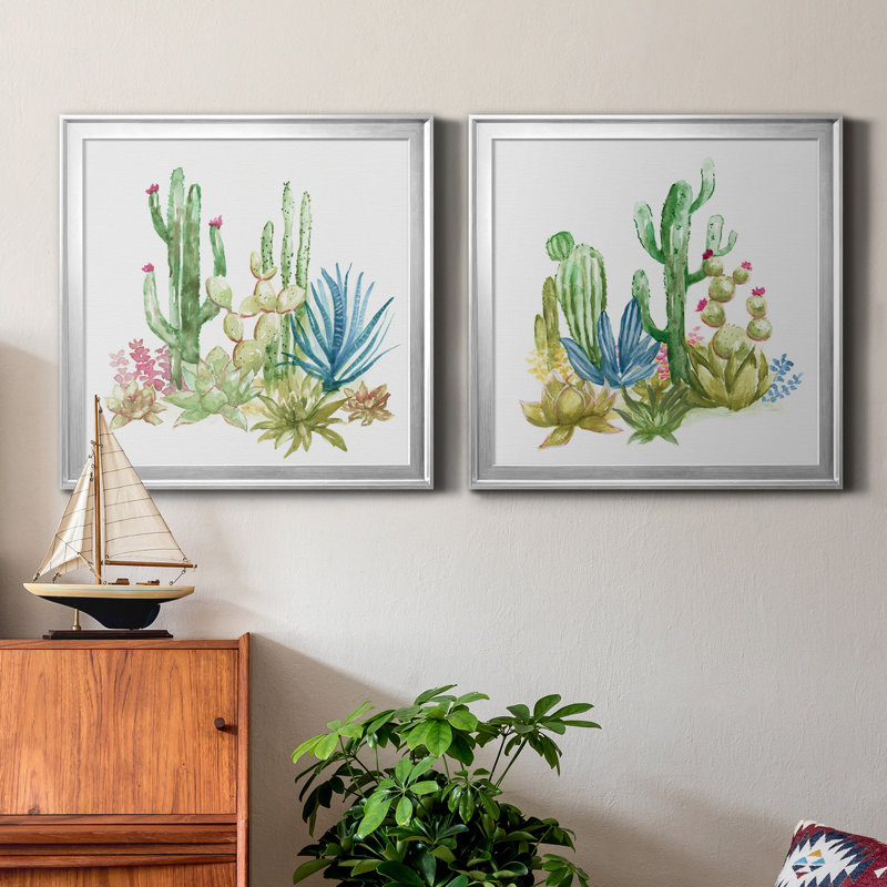 «Cactus Vignette I», reproduction de photo sur toile 2 pièces, Argent, H 22,5 po x l 45 po x P 1,5 po