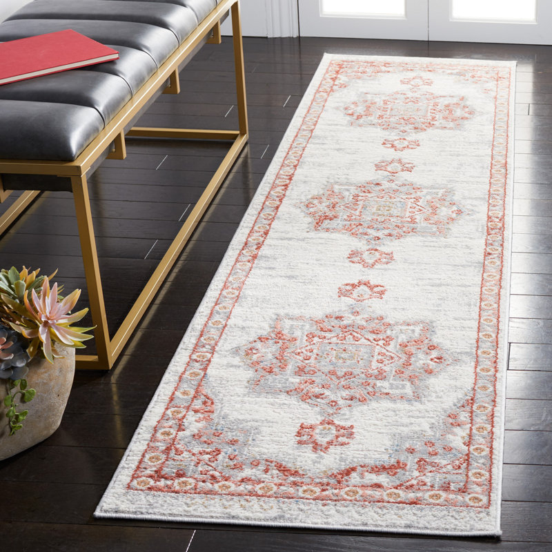 Tapis oriental ivoire / rouille, Tapis de couloir 2 pi 2 po x 8 pi