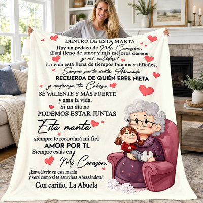 Couverture « Amour de grand-mère » (1 pièce), jeté en flanelle douillet pour petite-fille, cadeau sentimental pour un anniversaire, Noël ou une remise de diplôme, chaude et douce pour le canapé, le lit, le salon ou les voyages, couverture de détente décorative.