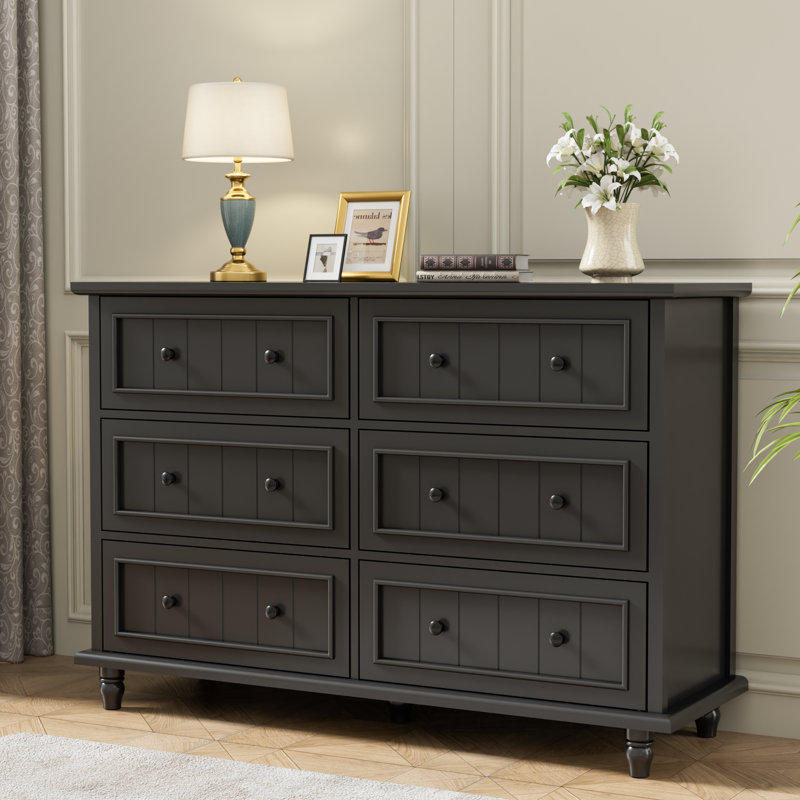 Commode double 6 tiroirs 47,2 po Amarilys, Noir, noir, noir, noir