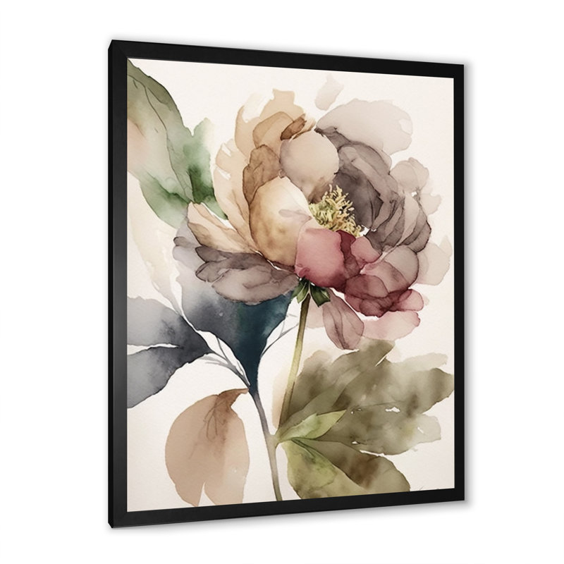 Pivoine en fleurs dans des tons de terre grise V - reproduction sur toile, L 12 po x H 20 po, Toile avec cadre photo noir