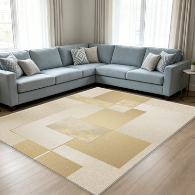 Tapis 1 pièce crème doré, tapis décoratif polyvalent et élégant, facile à nettoyer et à entretenir, pièce de mobilier idéale pour la chambre à coucher, le salon, le couloir, l'entrée, le dortoir et le bureau afin de rafraîchir l'ambiance intérieure de votre maison