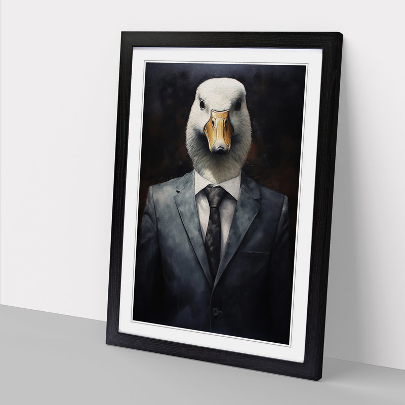 Goose in a Suit Painting No.2 - Framed Print, 46cm H x 34cm W, Black Framed