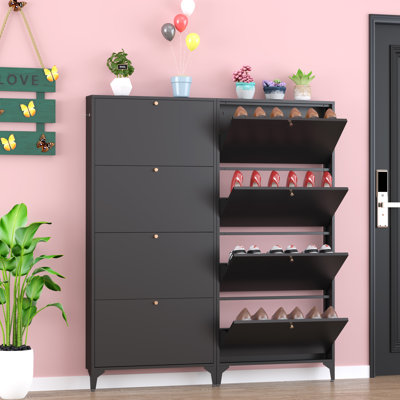 Armoire de rangement pour chaussures pour le hall d'entrée avec 4 tiroirs rabattables, organisateur de chaussures autoportant avec pieds, armoire de rangement étroite pour chaussures pour l'entrée, vestibule, salon