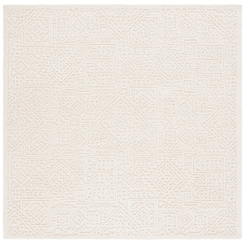Textural Hand Tufted Wool/Cotton Oriental Rug in Ivory, Square 6'