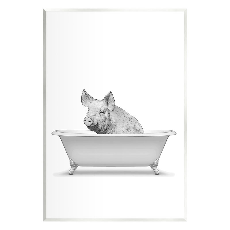 «Pig in Tub Bathroom Animal» par Annalisa Latella, impression, H 15 po x l 10 po x P 0,5 po, Mdf