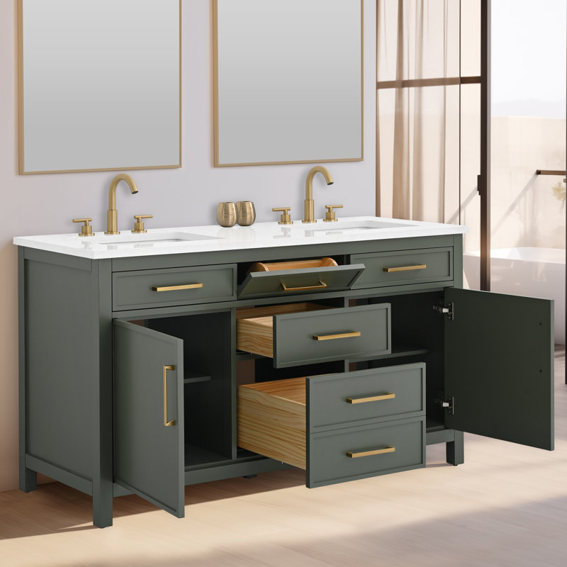 Wenniah 60" Double Vanity, Vintage Green/Brushed Bronze