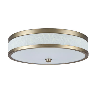 Led Ceiling Lamp With White Linen Acrylic Shade, Gold Finish