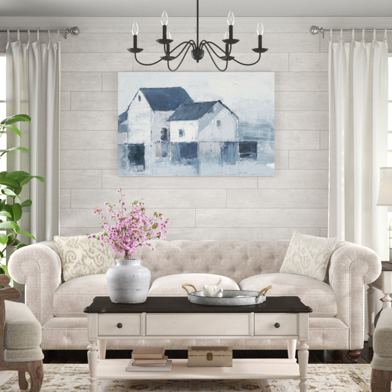 «Indigo Barns I» par Ethan Harper - reproduction d'art sur toile tendue, H 32 po x l 48 po
