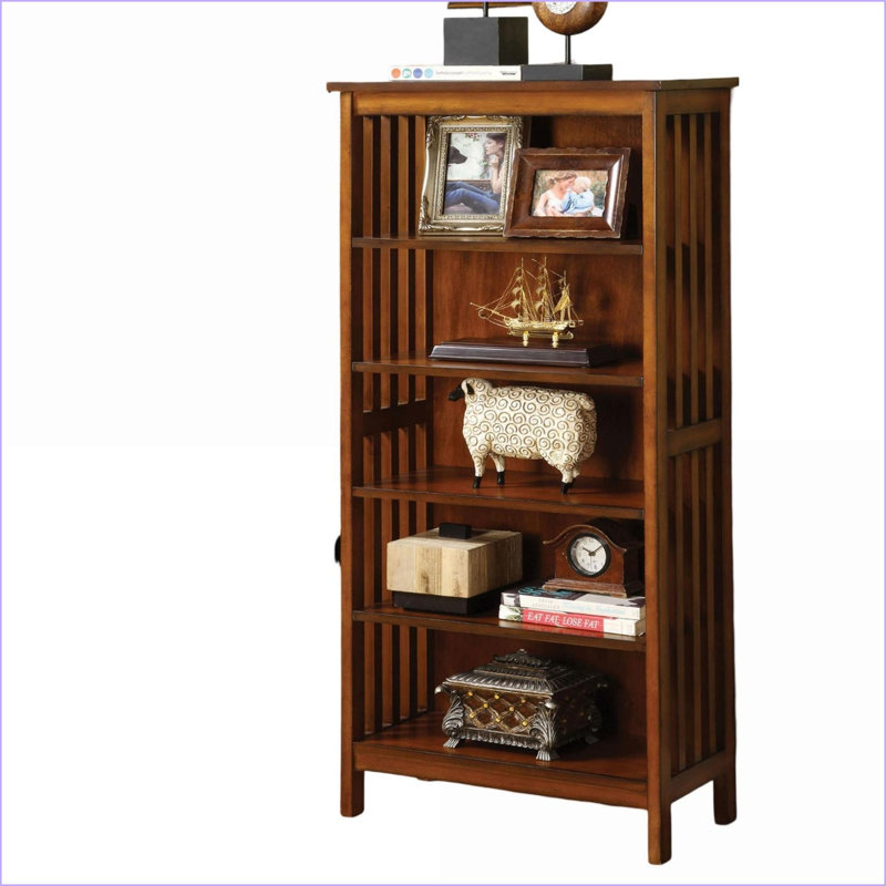 Bibliothèque, bibliothèque multimédia à 5 tablettes en bois massif chêne antique | L 22 po x P 9 po x H 48 po | Bois massif | Transitionnel