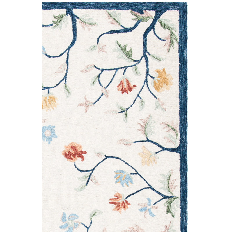 Kirthika Hand Tufted Wool And Cotton With Latex Floral Rug, Rectangle 5' x 8'