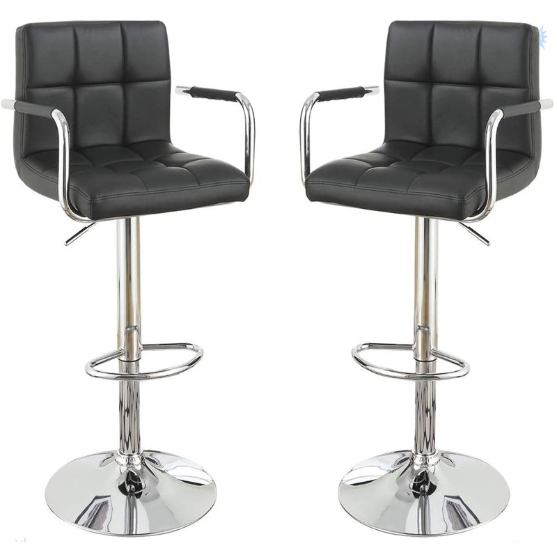 Tabouret de bar en similicuir rouge de style contemporain, ensemble de 2 chaises à hauteur de comptoir, Noir