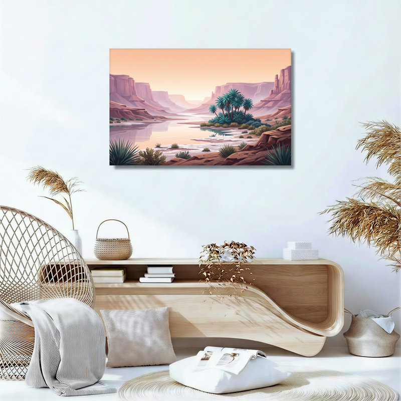«Red Rock Canyon River» avec art mural sur toile de palmiers verts, 12"H x 18"W