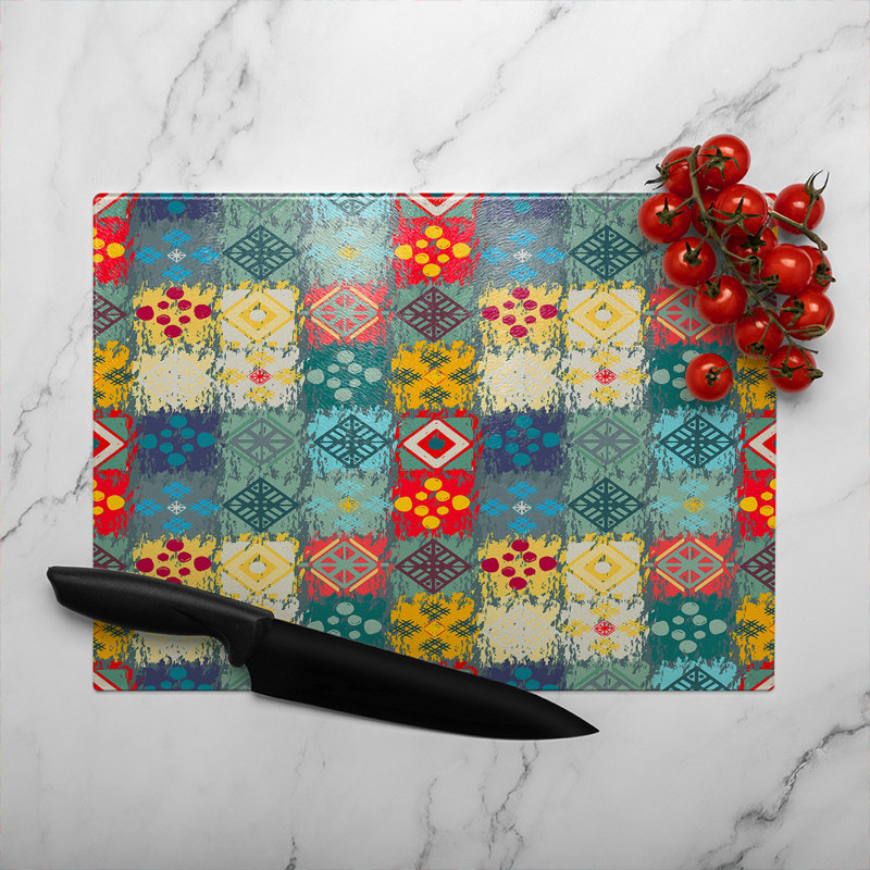 Tribal Art Boho Glass Chopping Board