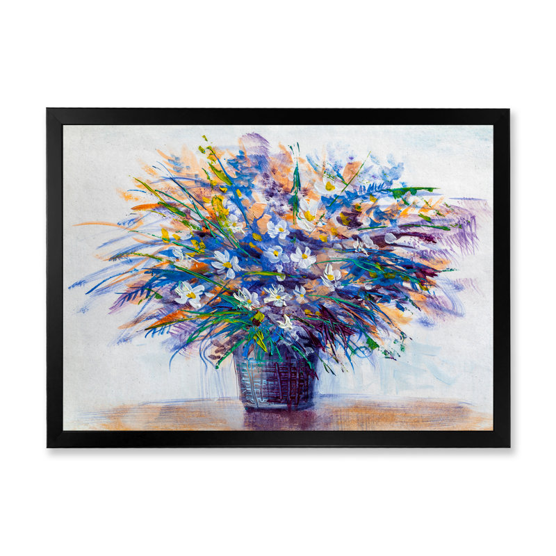 «Multi and Blue Flower Vase», reproduction sur toile flottante, Cadre noir, H 8 po x l 12 po x P 1 po