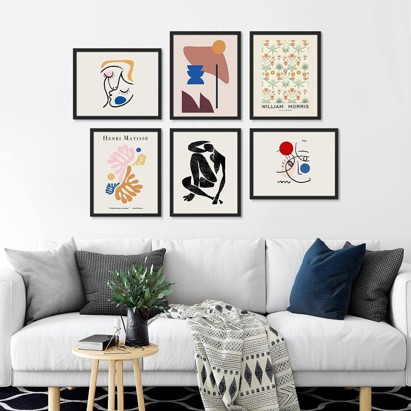 " Mid-Century Matisse Shapes Plants " by Henri Matisse 6 - Pieces, Black Framed, 16" H x 12" W x 1" D