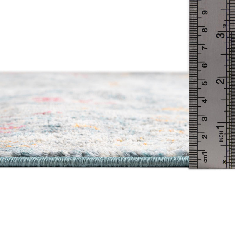 Tapis bleu à motif floral Haefner, Rectangle 4 pi 3 po x 6 pi