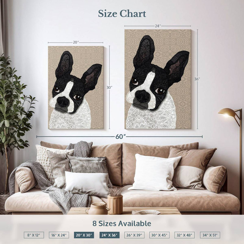Brampt Patterned Boston Terrier, 36" H x 24" W
