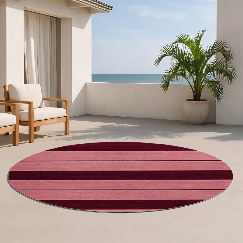 Tapis intérieur / extérieur rouge HorizontalStripes, Rond 5 pi