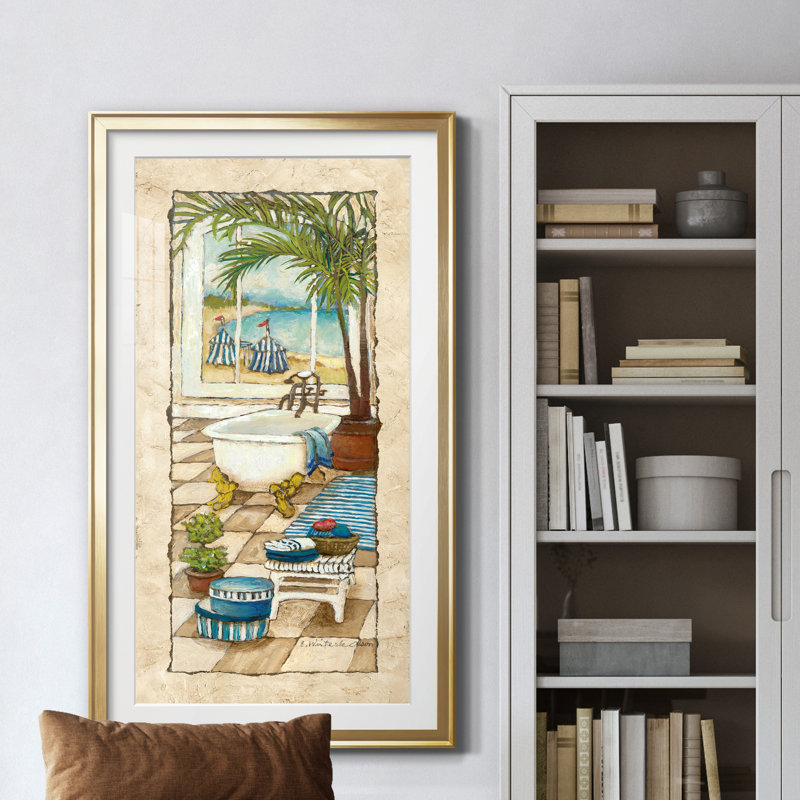 Jour au paradis II - peinture encadrée, H 14,5 po x l 26,5 po x P 1,5 po, Doré
