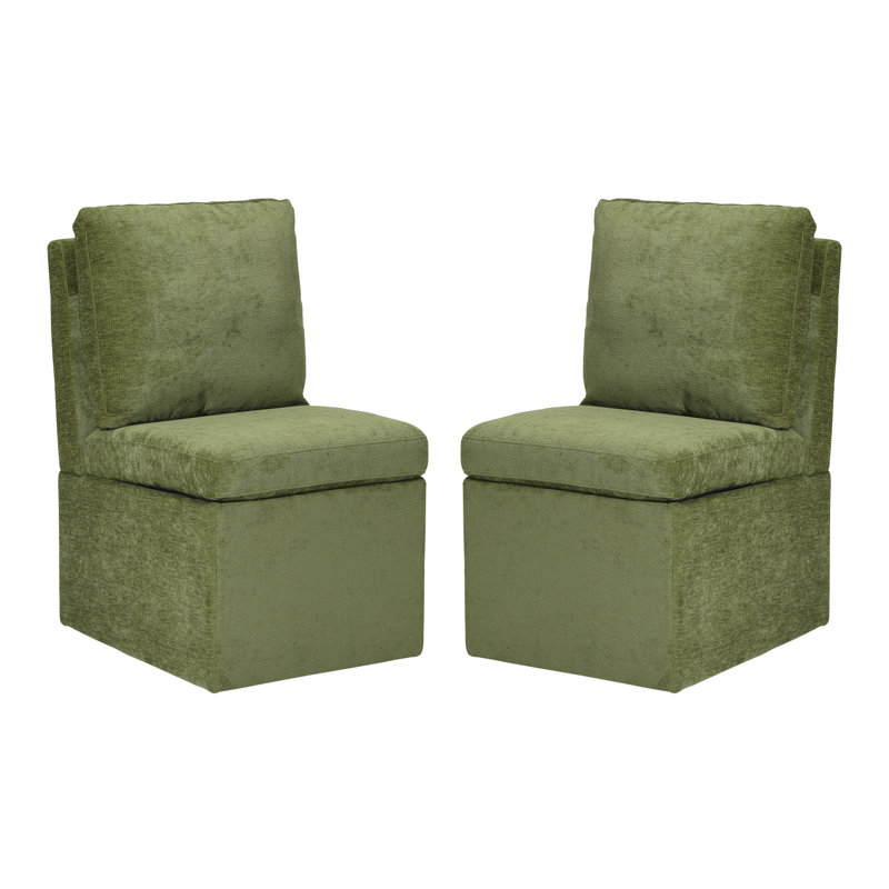 Chenille Upholstered Dining Chair With Storage With Casters, 2, Gray