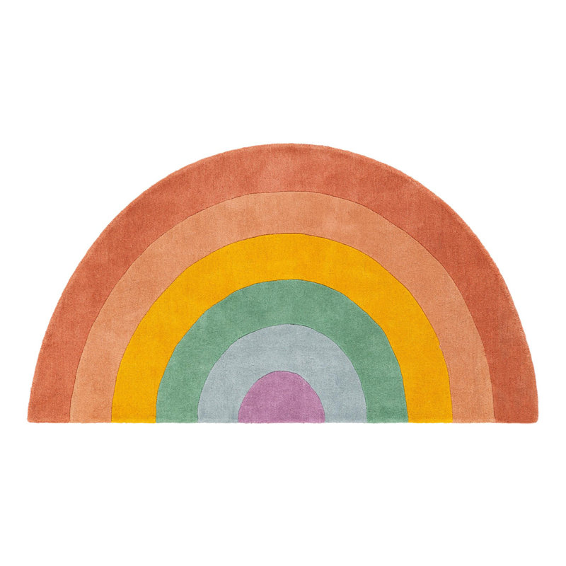 Tapis unique en laine pour enfants, Demi-cercle 3 pi 7 po x 6 pi 3 po