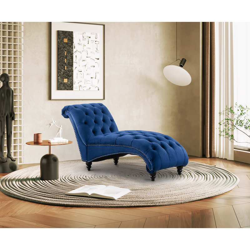 Méridienne sans accoudoirs capitonnée Dietburg, 100 % polyester bleu, Noir