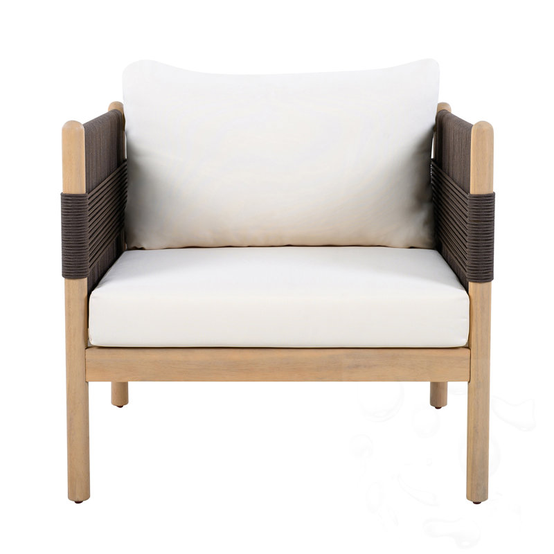 Fauteuil club d'extérieur en bois avec cordage et coussins, Black&Natural