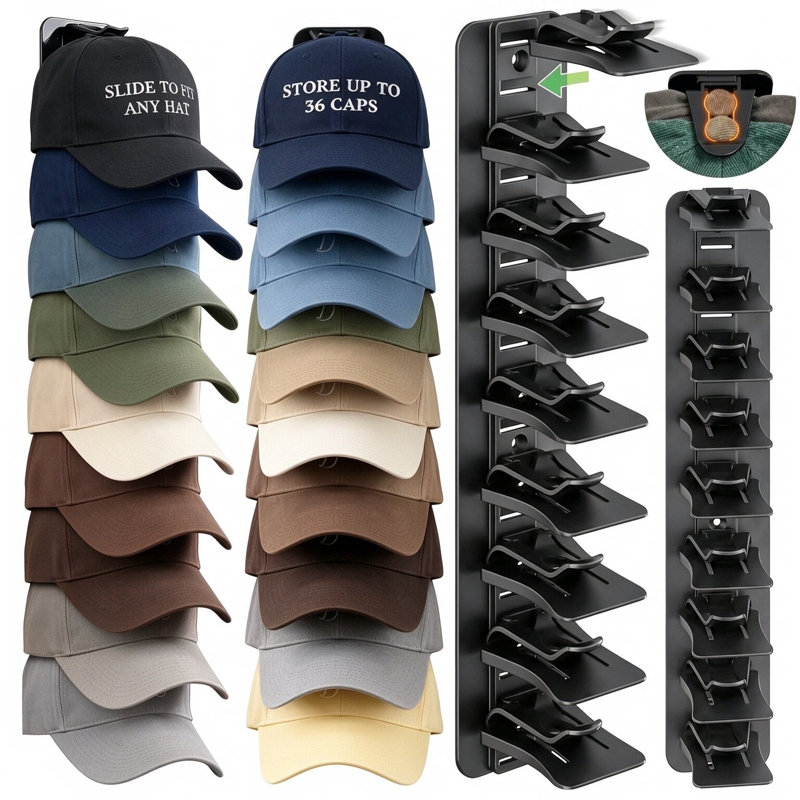 Ensemble de 2 organisateurs de chapeaux muraux pour 36 casquettes de baseball, pinces réglables