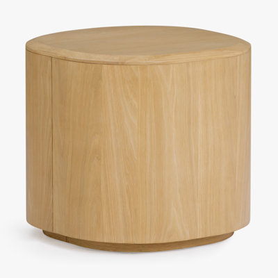 Kodie Latika Walnut Solid Wood Square Side Table with Bold Island Plinth Base Table for Living Room and Bedroom
