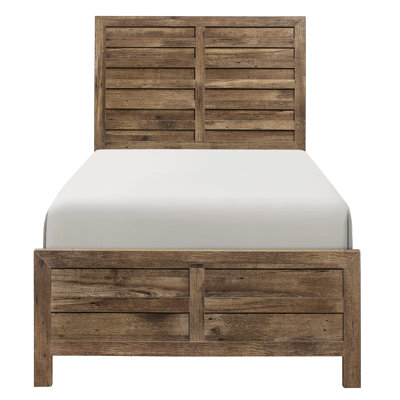Lit rustique avec finition en pin vieilli, lignes et tête de lit modernes, rails, incontournable de la chambre à coucher, sommier requis, article de décoration à cadre en bois de style à installation rapide,