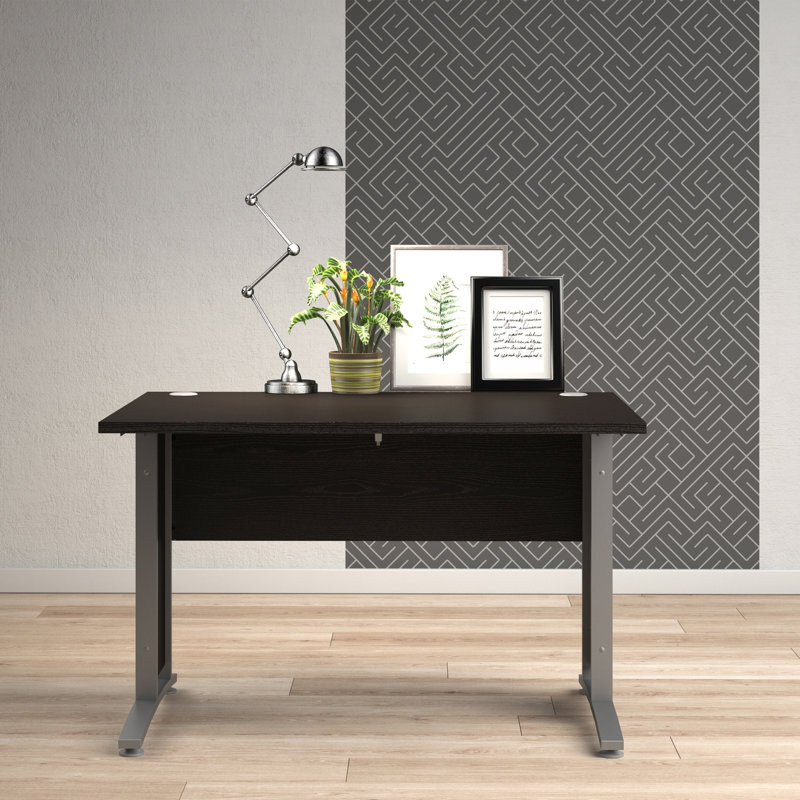 Prima Metal Base Writing Desk, 75cm H x 120.1cm W x 80.1cm D, Grey, Oak