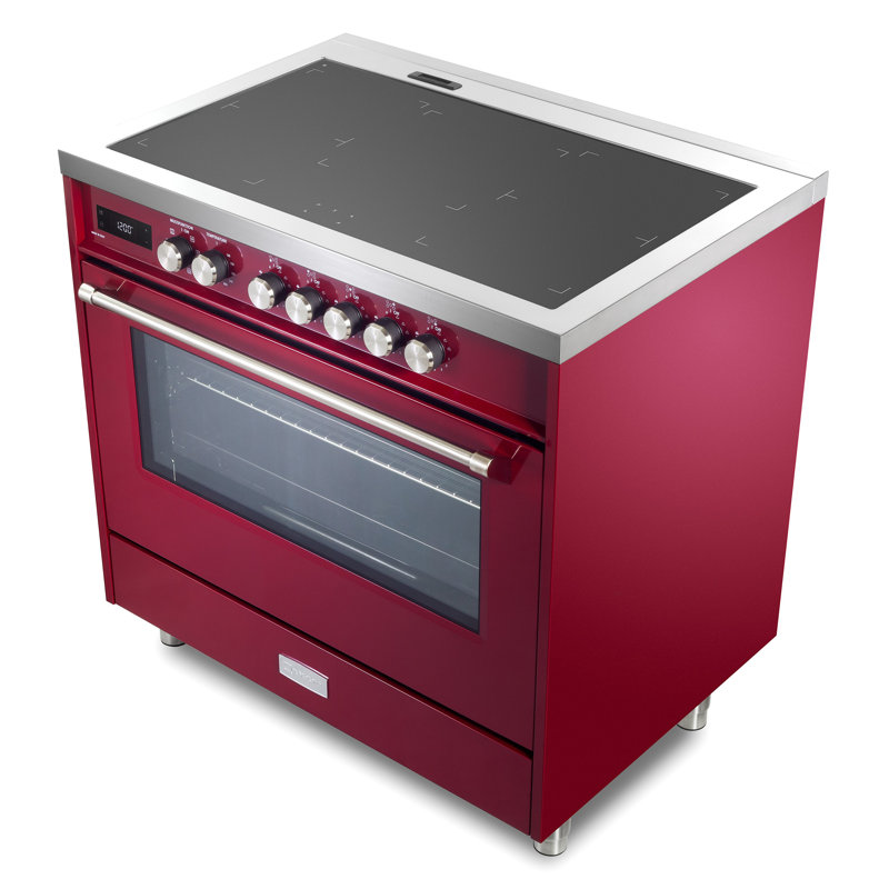 Verona Ultima 36" 5 Burner Single Induction Range Stainless, Burgundy