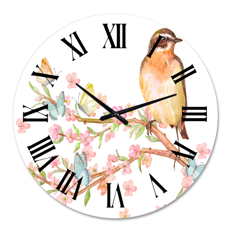 Bel oiseau assis sur une branche de Sakura - Horloge murale traditionnelle, Grand